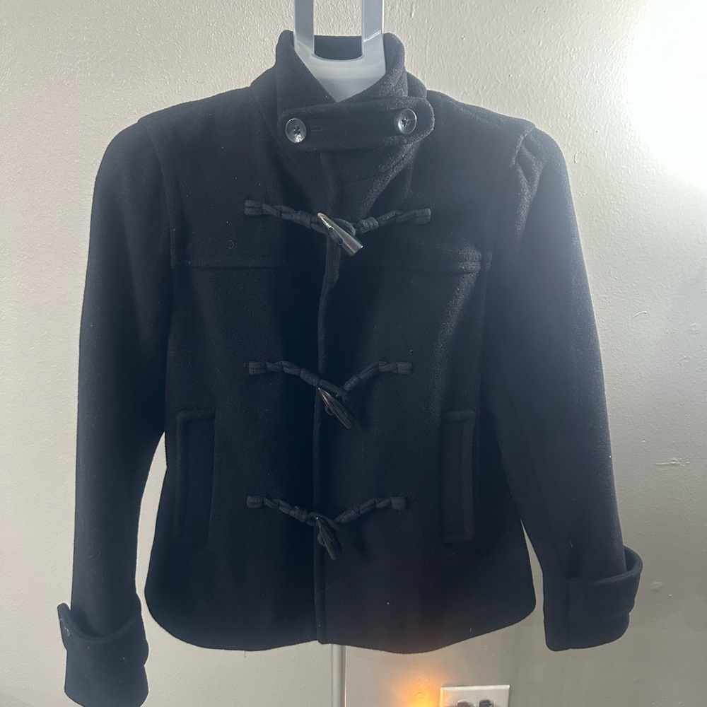 Banana Republic Navy Wool Blend toggle Coat with Red Trim-small